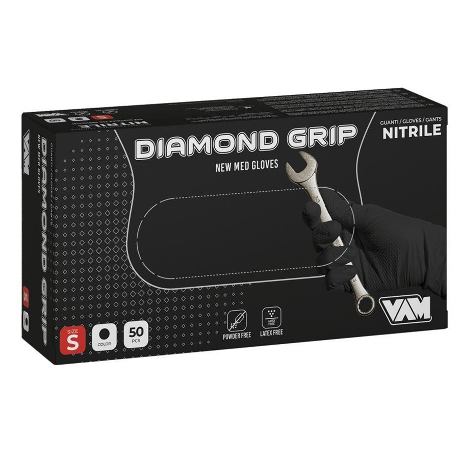 Box 50 guanti Diamond Grip nitrile nero taglia M