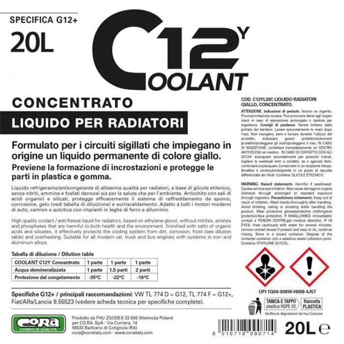 Coolant 12Y giallo concentrato 20 L