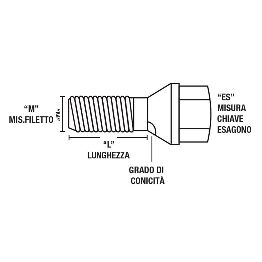 Serie 4 bulloni antifurto per ruote mod. A