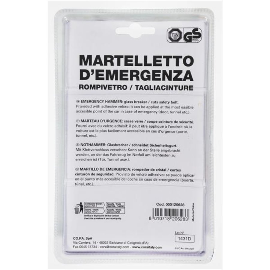Martelletto d'emergenza rompivetro/tagliacintura