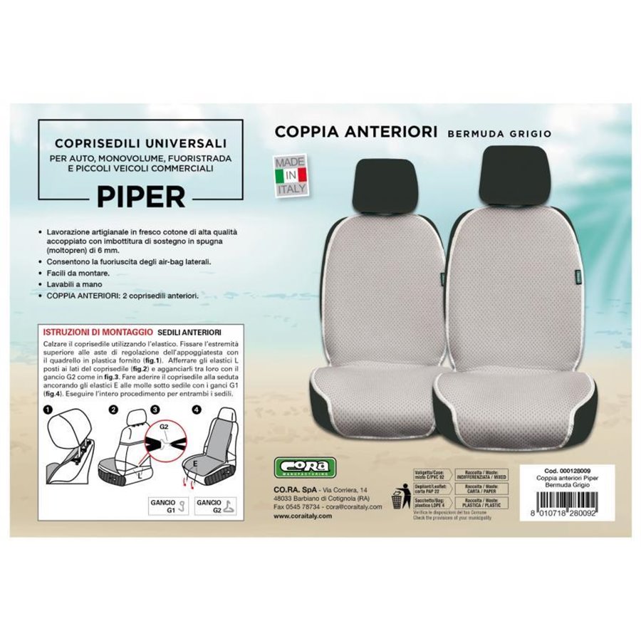 Coprisedili anteriori universali Piper col. Bermuda grigio