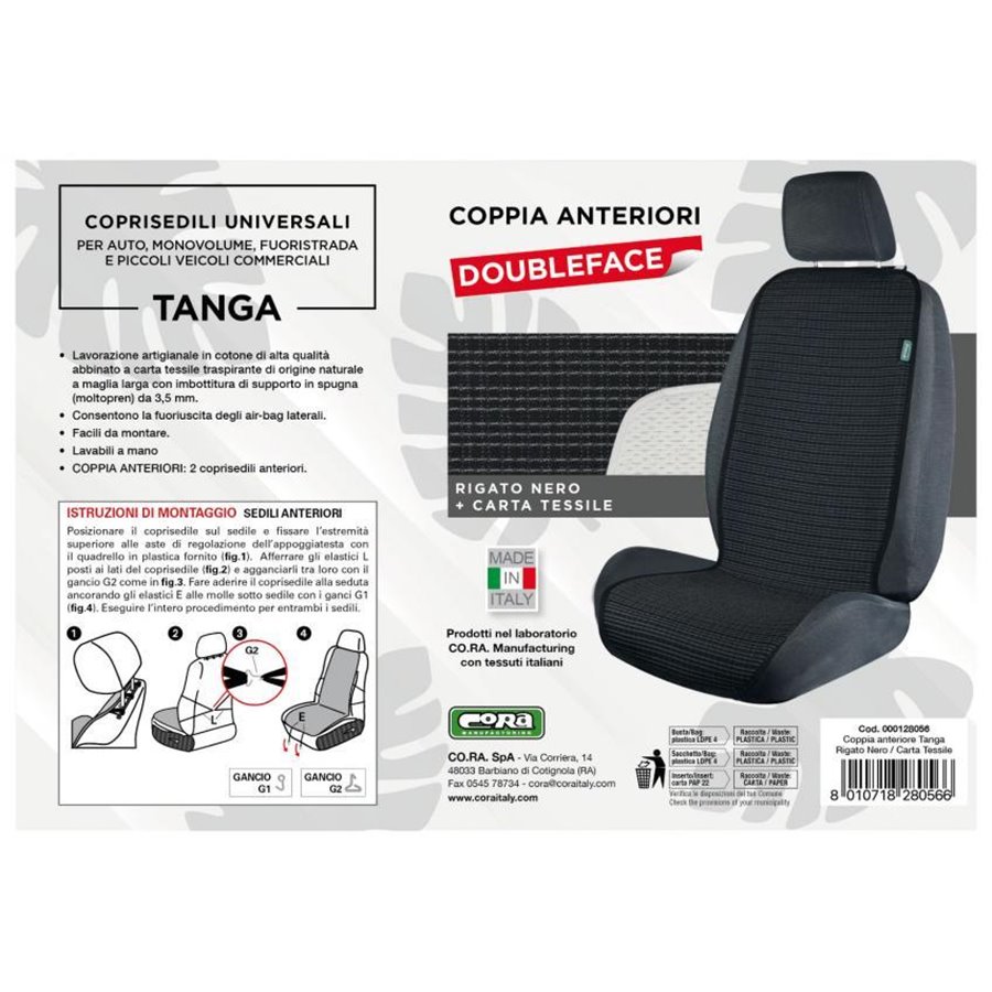 Coprisedili anteriori universali Tanga Doubleface Rigato nero/carta tessile