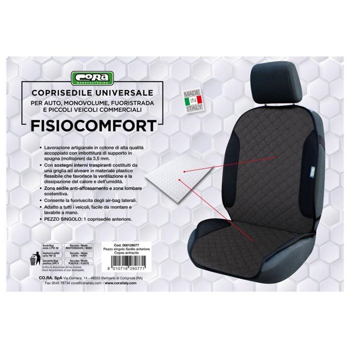 Coprisedile anteriore universale Fisiocomfort tess. Copes antracite