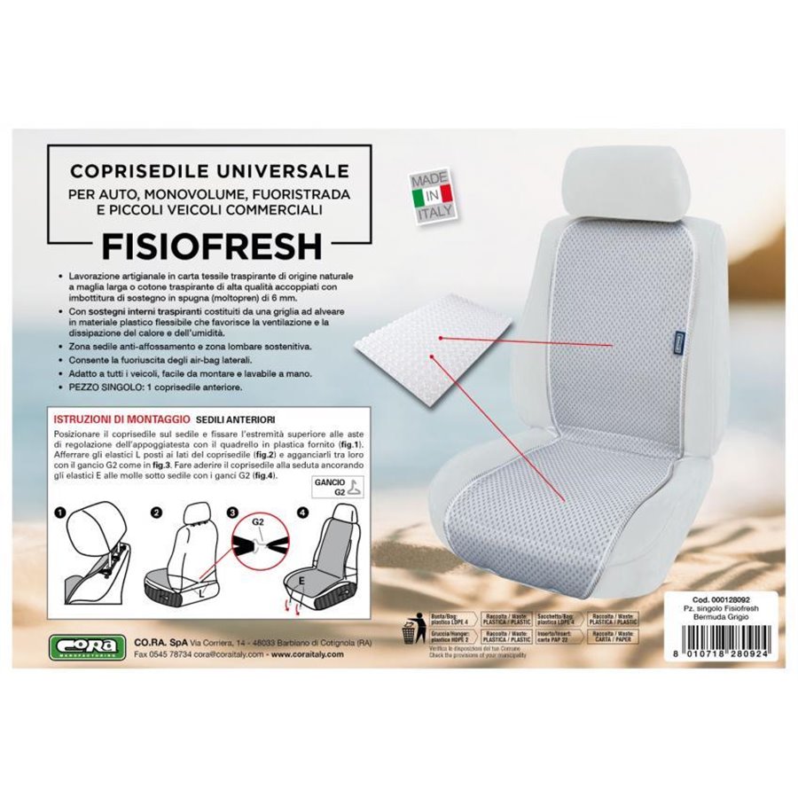 Coprisedile anteriore universale Fisiofresh bermuda grigio