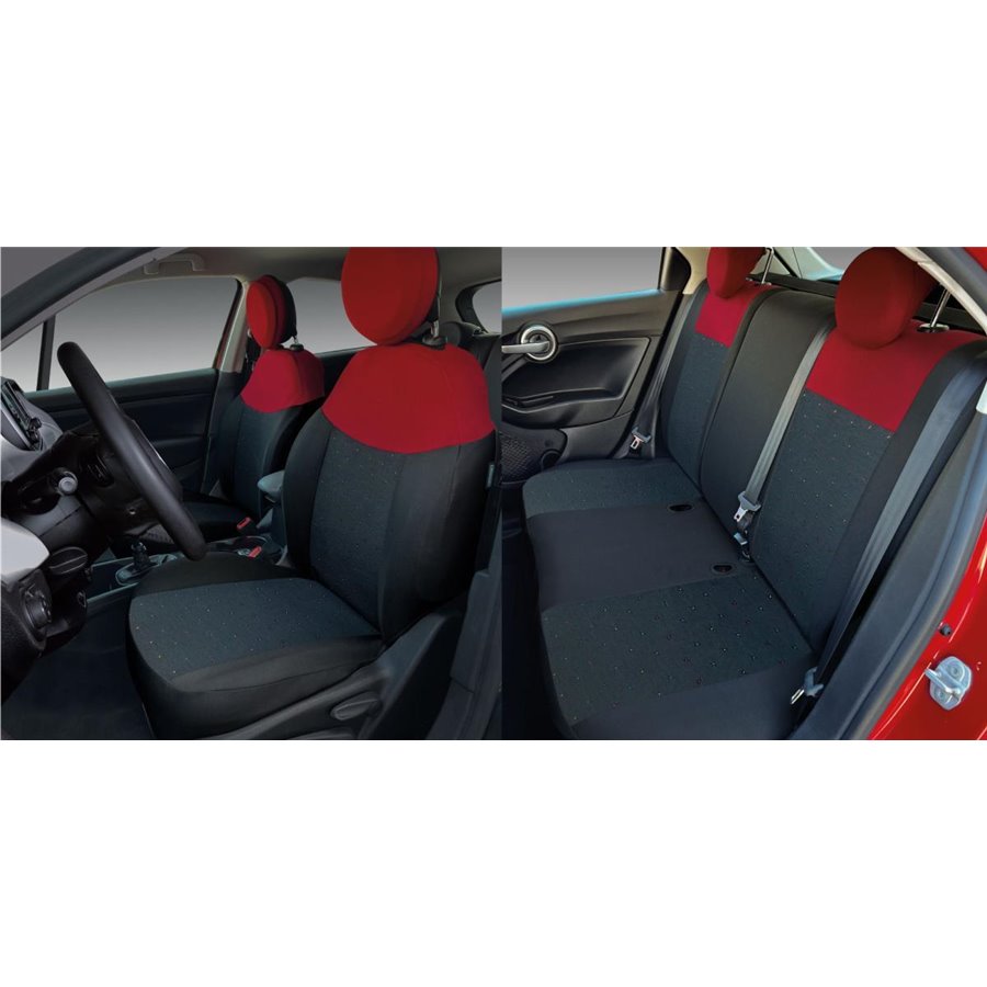 Serie completa coprisedili personalizzati Fiat 500X tess. nero/rosso