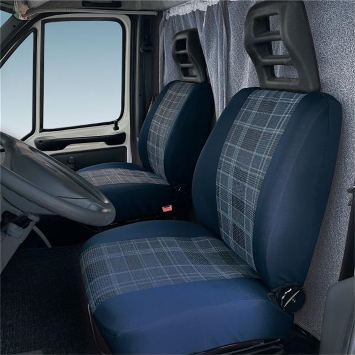 Coprisedili anteriori personalizzati Fiat Ducato camper 9402 tess. misto cotone avio/navy