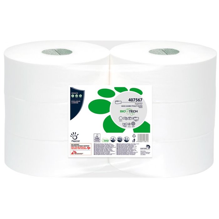 Conf. 6 rotoli carta igienica Maxi Jumbo pura cellulosa Biotech 300 m