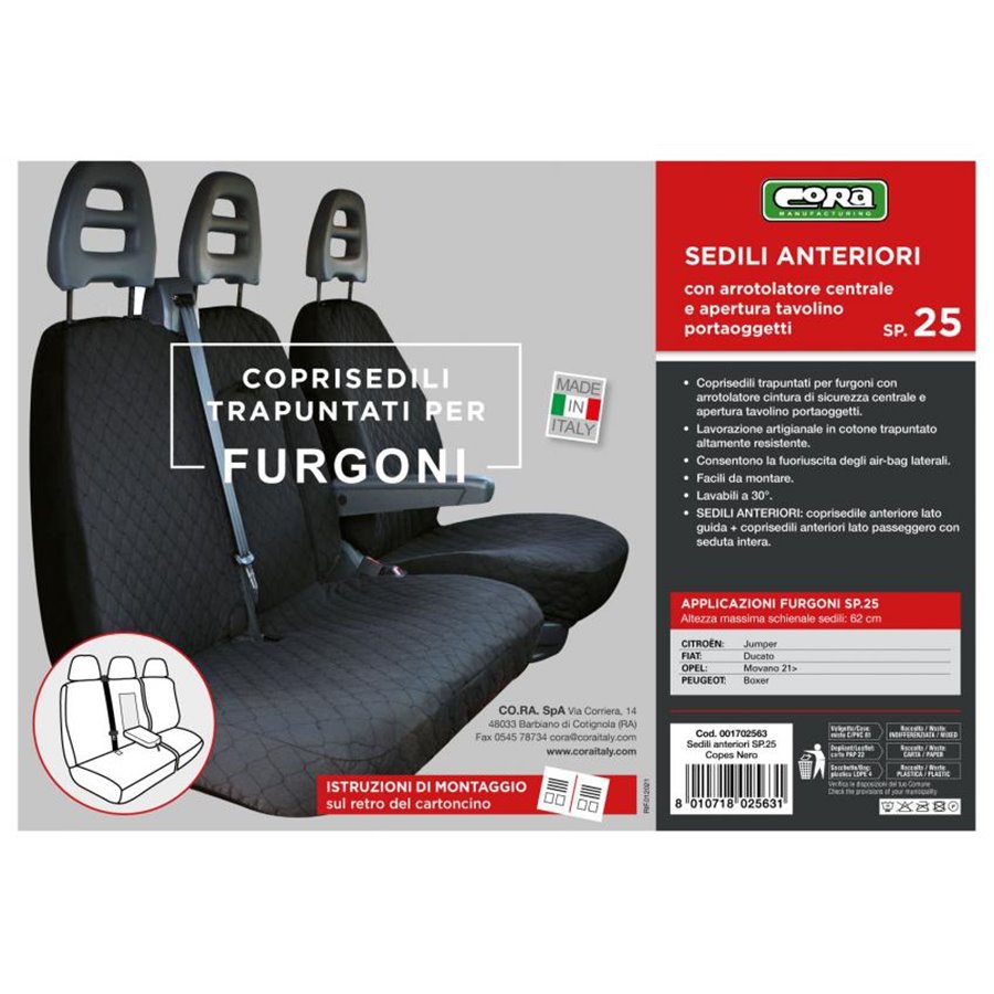 Coprisedili per furgoni tg. SP25 tess. cotone trapuntato nero