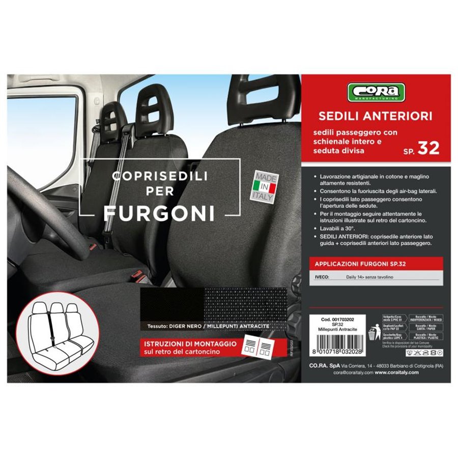 Coprisedili per furgoni tg. SP32 seduta divisa tess. misto cotone nero