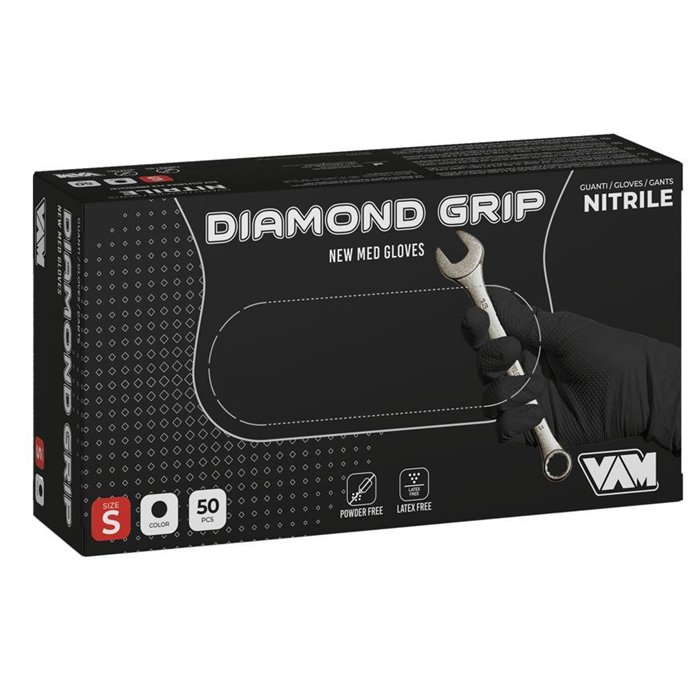 Box 50 guanti Diamond Grip nitrile nero taglia L