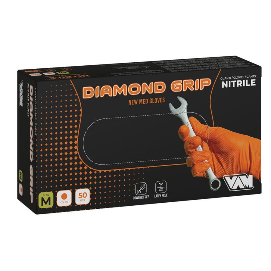 Box 50 guanti Diamond Grip nitrile arancione taglia L