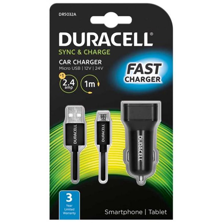 Caricatore da auto USB 2.4A con cavo microusb 1 m