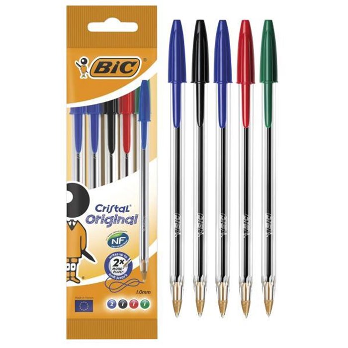 Conf. 5 penne BIC Cristal assortite