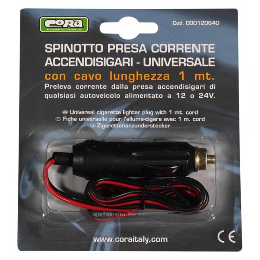 Spinotto presa accendisigari 12/24V con cavo 1 m