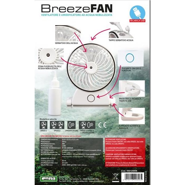 Ventilatore/umidificatore ricaricabile BreezeFan