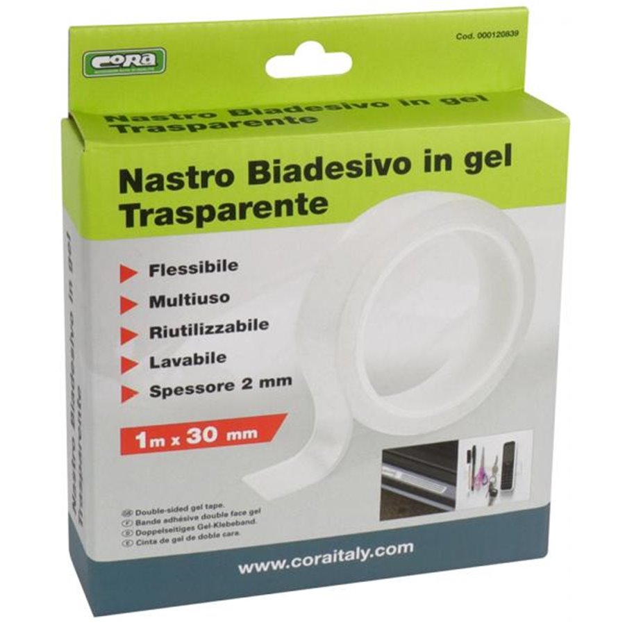 Nastro biadesivo in gel trasparente 1 m x 30 mm