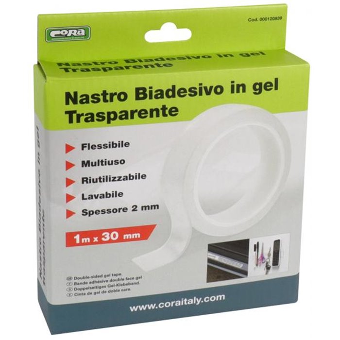 Nastro biadesivo in gel trasparente 1 m x 30 mm