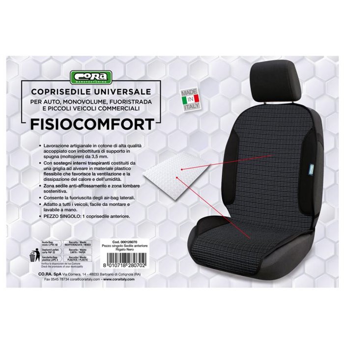 Coprisedile anteriore universale Fisiocomfort tess. Rigato nero