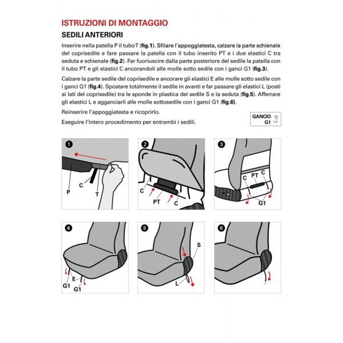 Coprisedili anteriori personalizzati Fiat Panda 12 tess. misto cotone quadri grigio/rosso