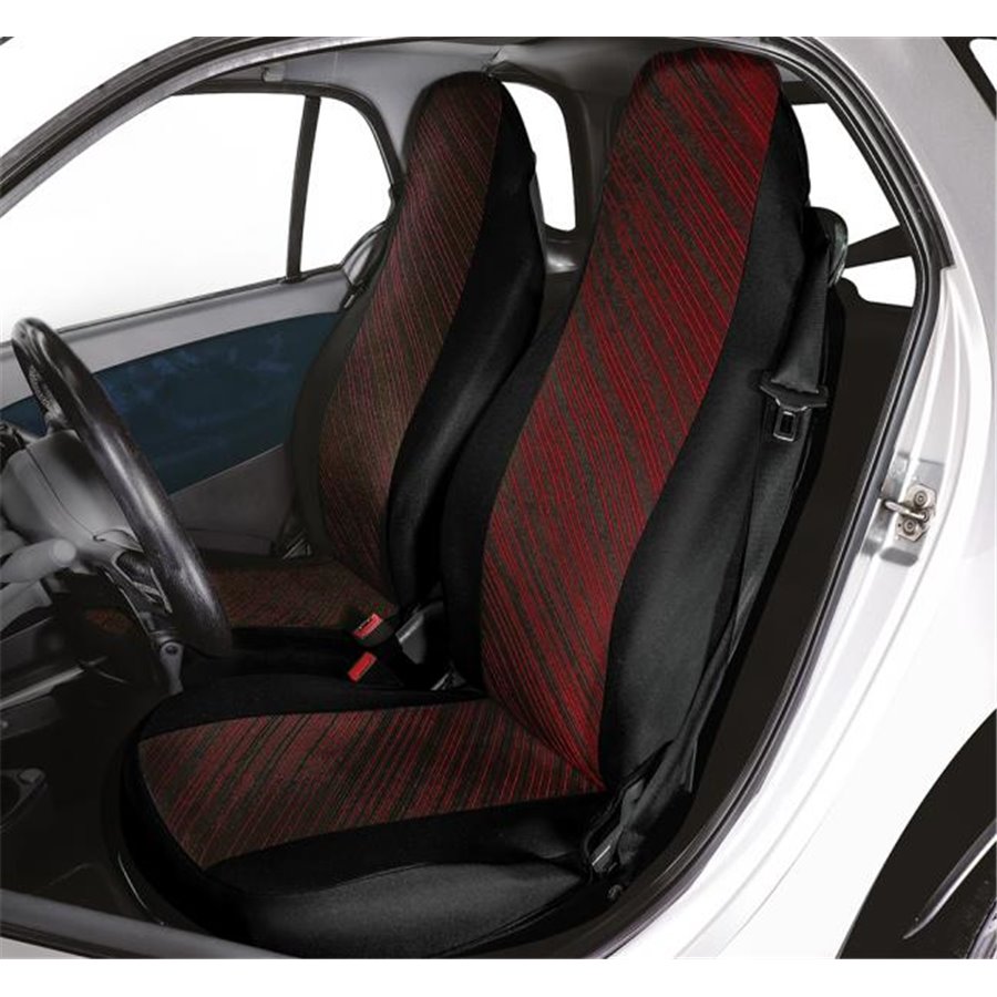 Coprisedili anteriori personalizzati Smart Fortwo tess. misto cotone rosso/nero