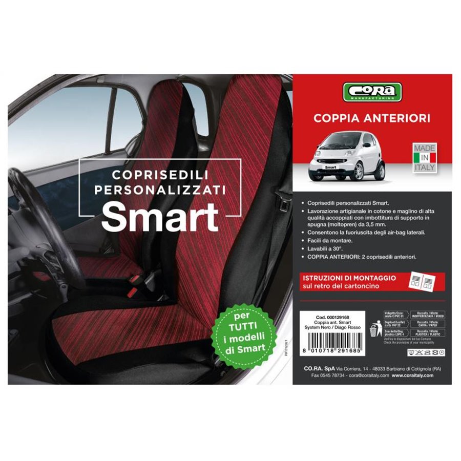 Coprisedili anteriori personalizzati Smart Fortwo tess. misto cotone rosso/nero