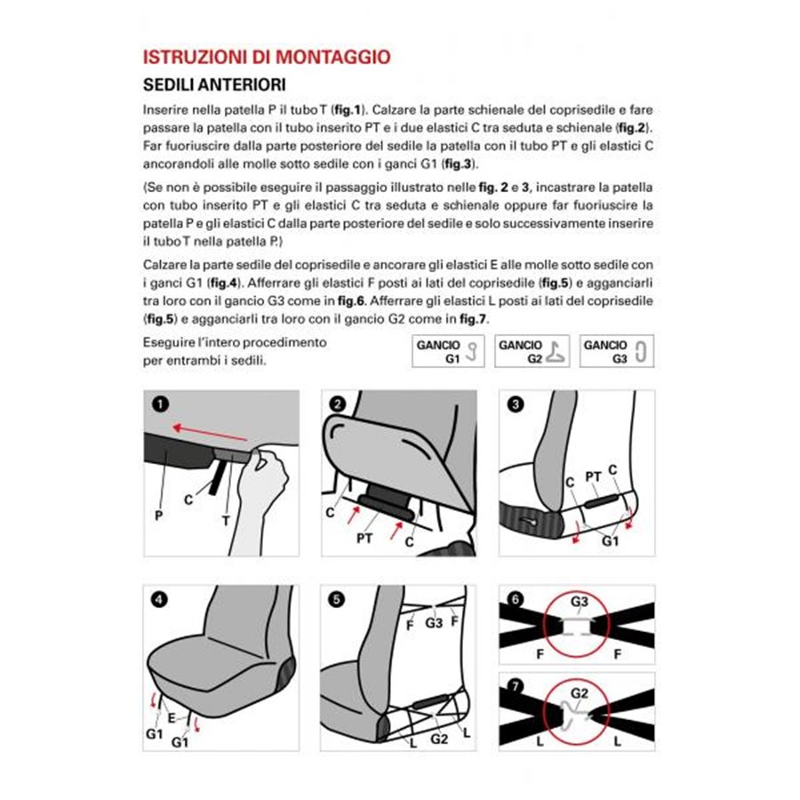 Coprisedili anteriori personalizzati Smart Fortwo tess. misto cotone rosso/nero