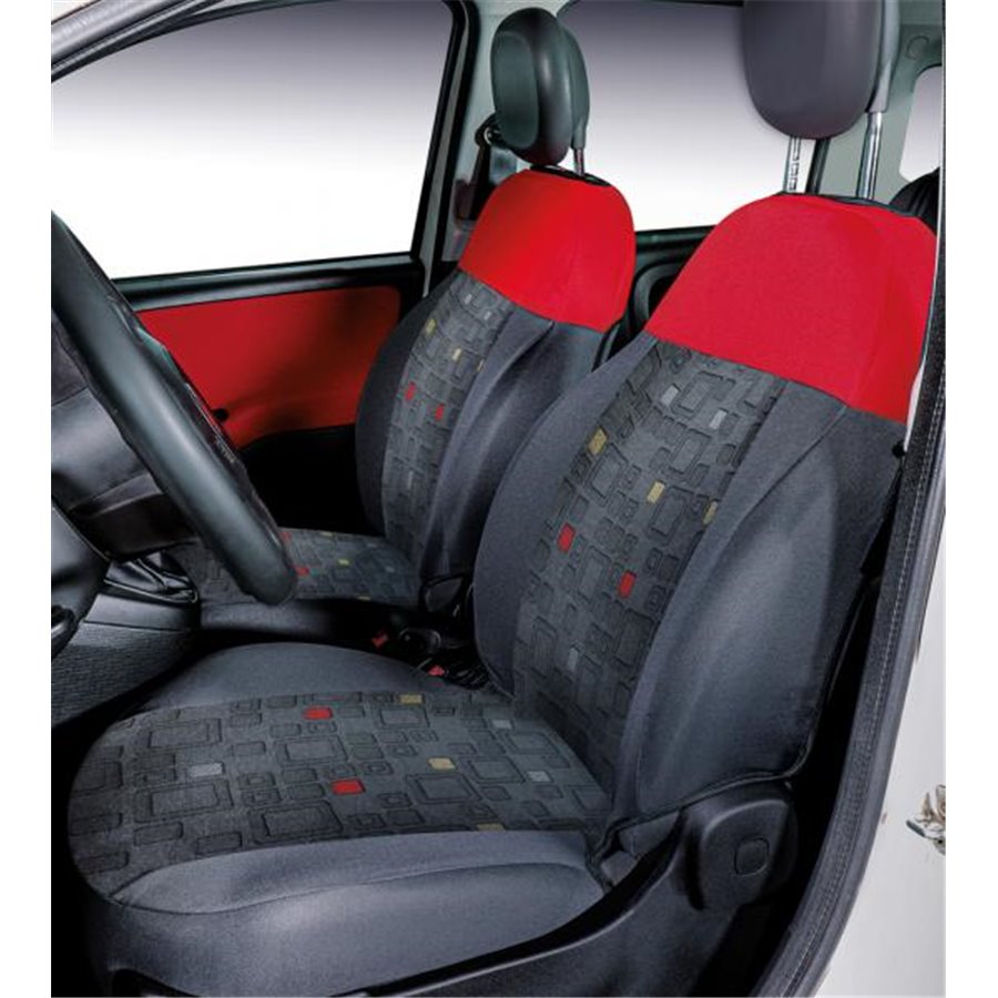 Serie completa coprisedili personalizzati Fiat Panda 12 4 posti post. intero tess. misto cotone quadri grigio/rosso