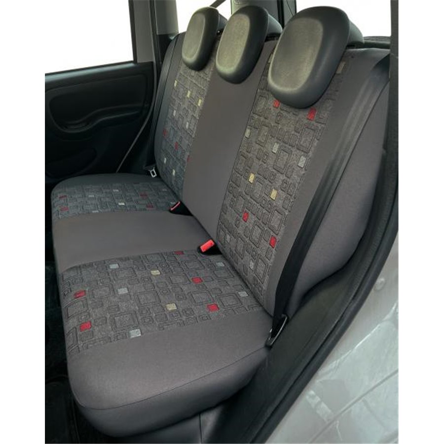 Serie completa coprisedili personalizzati Fiat Panda 12 5 posti post. intero tess. misto cotone quadri grigio/piombo