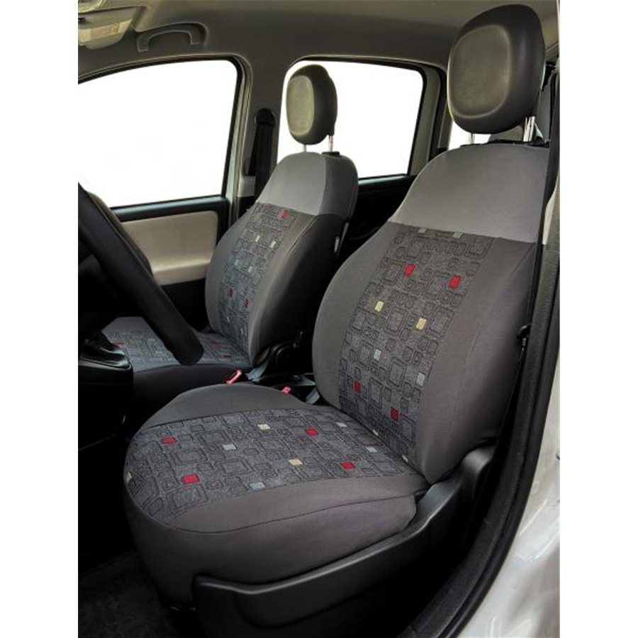 Serie completa coprisedili personalizzati Fiat Panda 12 4 posti post. diviso tess. misto cotone quadri grigio/piombo