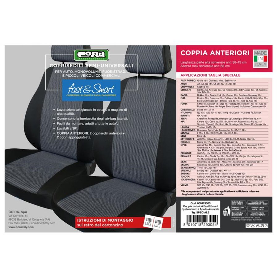 Coprisedili anteriori Fast&Smart tg. speciale tess. misto cotone antracite/nero