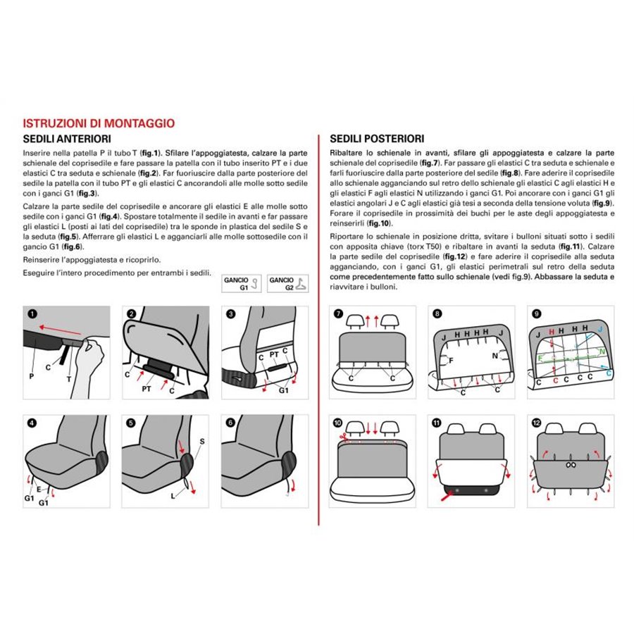 Serie completa coprisedili personalizzati Fiat Panda II 03 4 posti post. intero tess. cotone trapuntato antracite