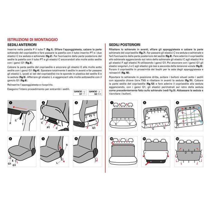 Serie completa coprisedili personalizzati Fiat Panda II 03 5 posti post. intero tess. cotone trapuntato antracite