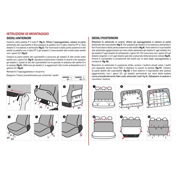 Serie completa coprisedili personalizzati Fiat Panda II 03 5 posti post. intero tess. cotone trapuntato avio