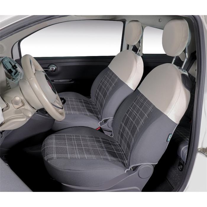 Serie completa coprisedili personalizzati Fiat 500 07  tess. misto cotone scozzese grigio/panna