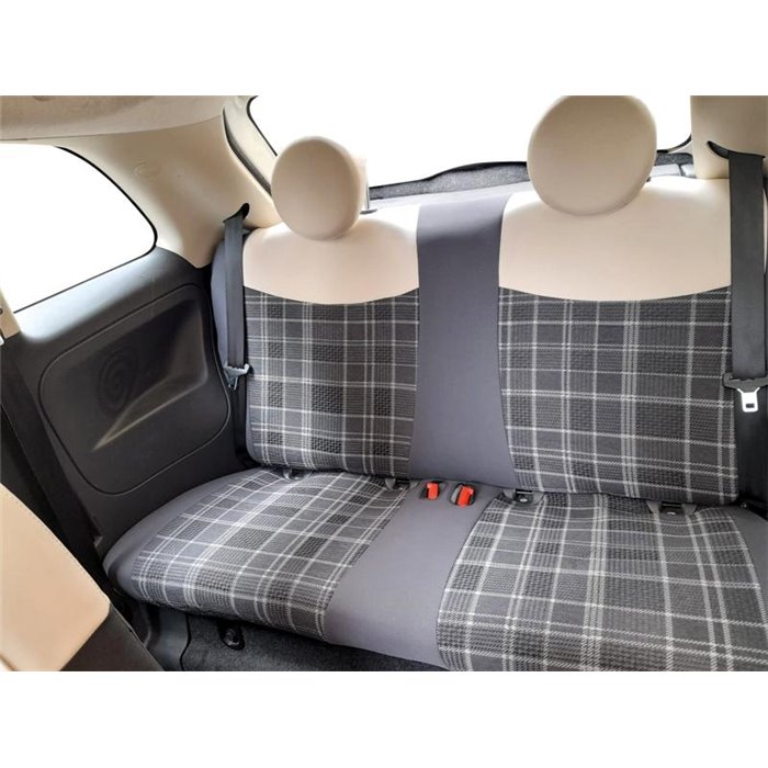 Serie completa coprisedili personalizzati Fiat 500 07  tess. misto cotone scozzese grigio/panna