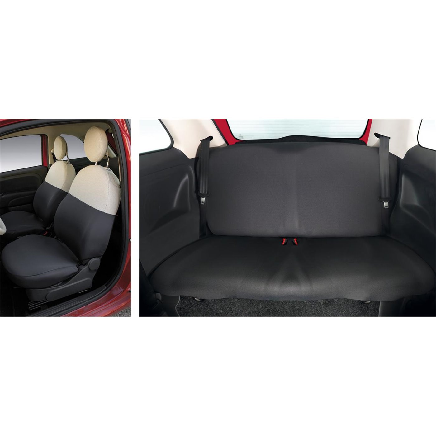 Serie completa coprisedili personalizzati Fiat 500 07  post. intero tess. misto cotone grigio/panna