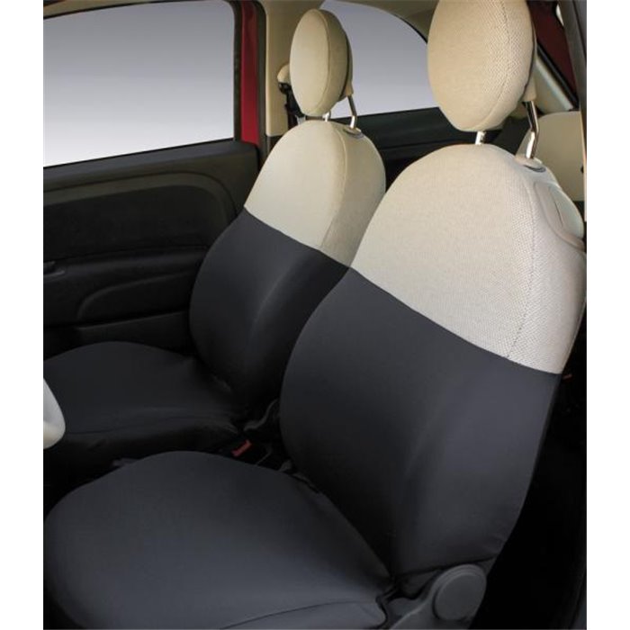 Serie completa coprisedili personalizzati Fiat 500 07  post. intero tess. misto cotone grigio/panna