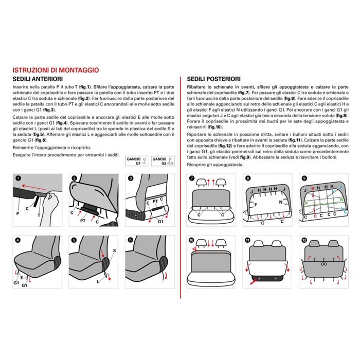 Serie completa coprisedili personalizzati Fiat 500 07  post. intero tess. misto cotone grigio/panna