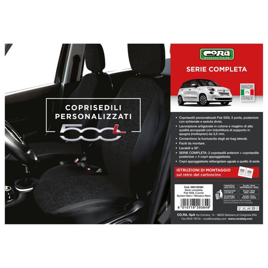 Serie completa coprisedili personalizzati Fiat 500L tess. misto cotone mosaico nero