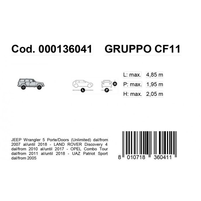 Copriauto Gabardine Car mod. VAN 11