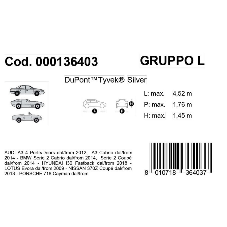 Copriauto Topcover Silver mod. L