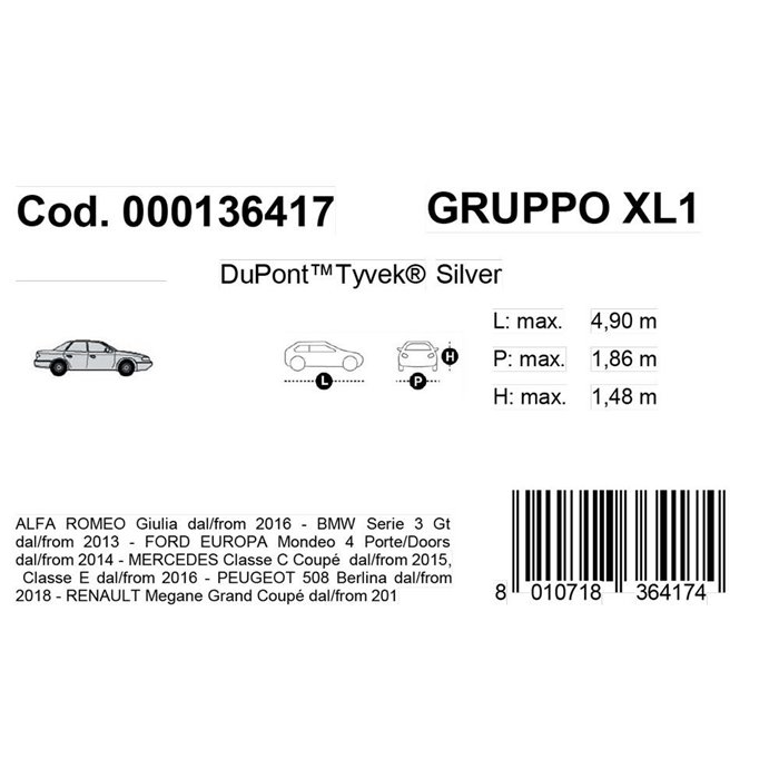 Copriauto Topcover Silver mod. XL1