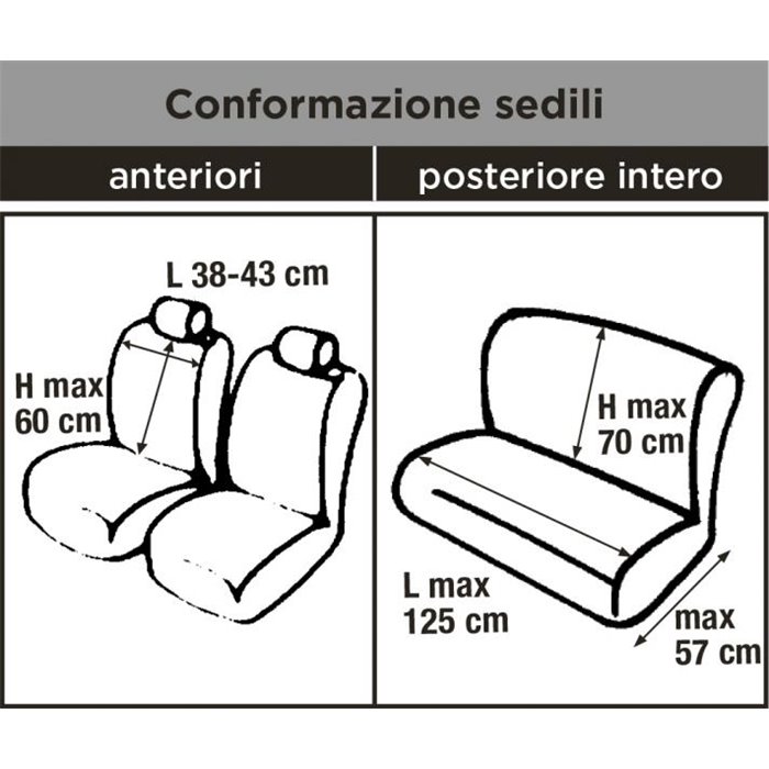 Serie completa coprisedili Travel tess. misto cotone avio/nero