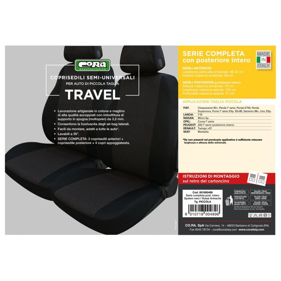 Serie completa coprisedili Travel tess. misto cotone antracite/nero