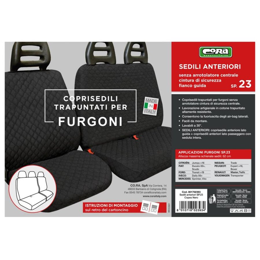 Coprisedili per furgoni tg. SP23 tess. cotone trapuntato nero