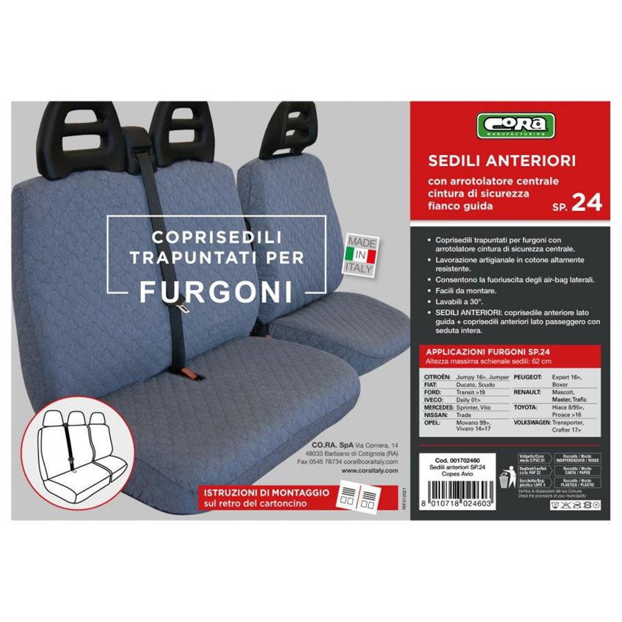 Coprisedili per furgoni tg. SP24 tess. cotone trapuntato avio