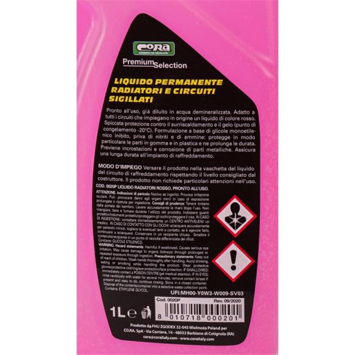 Liquido permanente radiatori e circuiti sigillati -20°C rosso 1 L