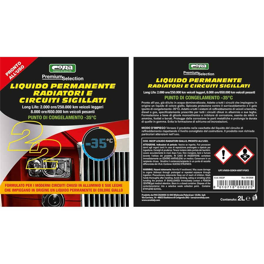 Liquido permanente radiatori e circuiti sigillati -35°C giallo 2 L