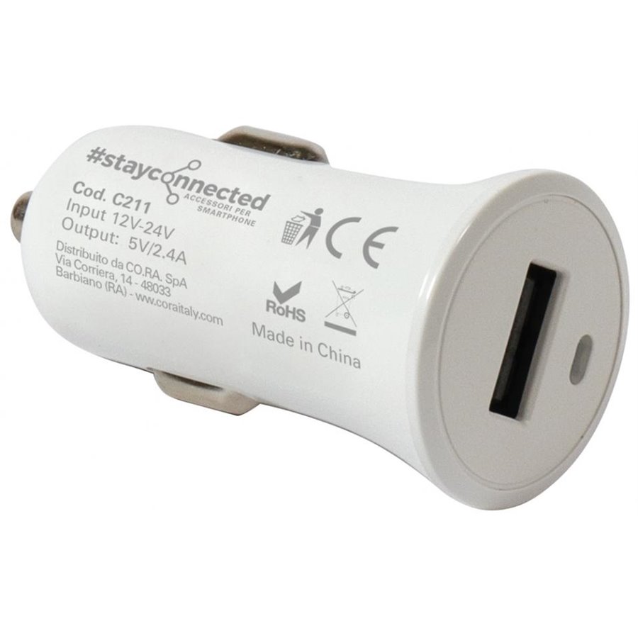 Conf. 5 pz caricabatteria 12/24V 1 USB 5V 2.4A bianco