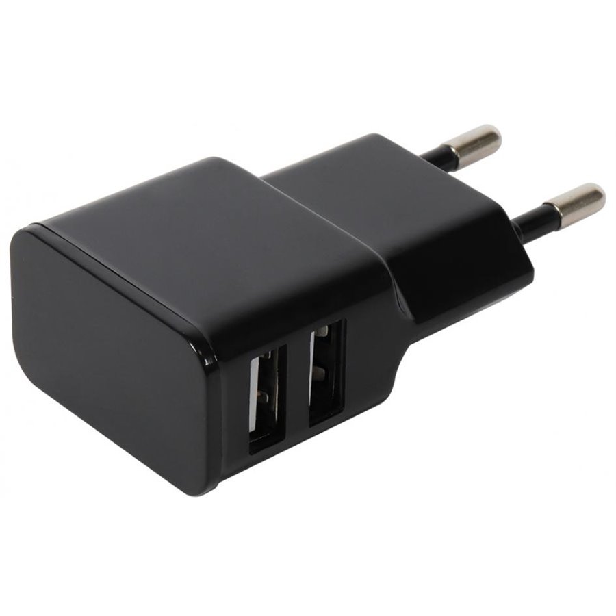 Conf. 5 pz caricabatteria 100V-240V 2 USB 5V 2.4A nero